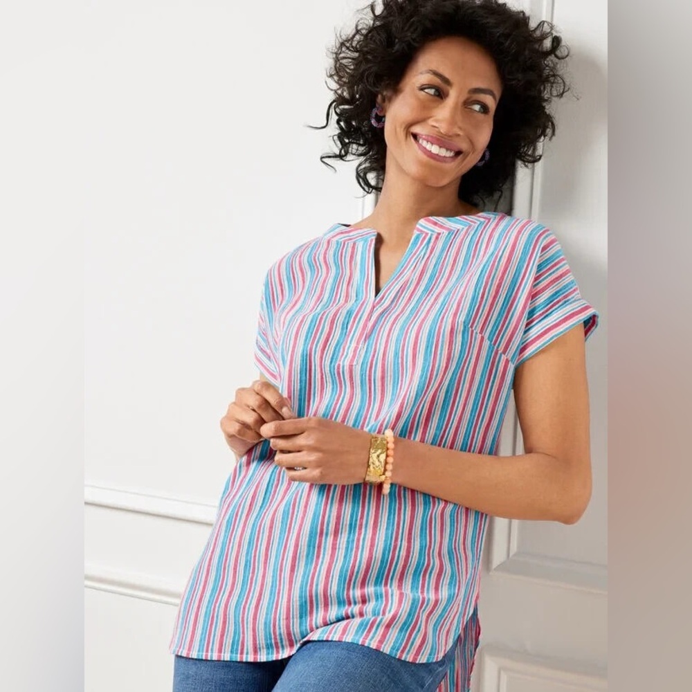 Talbots | Cotton Gauze Popover Top in Desert Stripe | Small